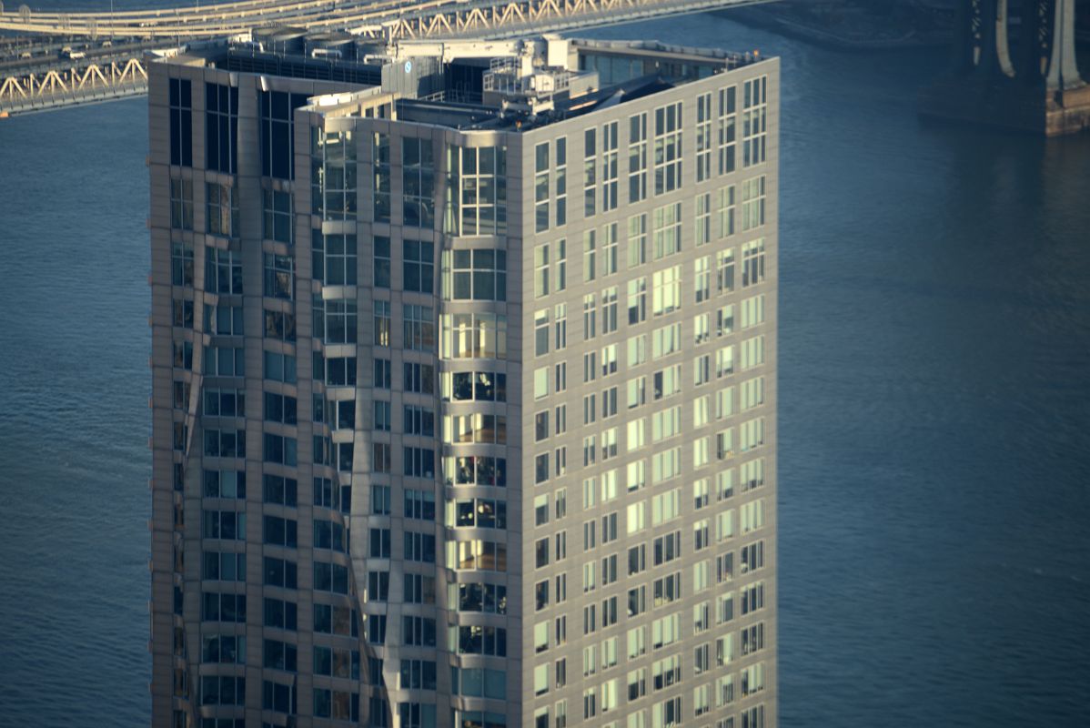 27 New York by Gehry Top Few Floors And Roof Close Up From One World Trade Center Observatory Late Afternoon